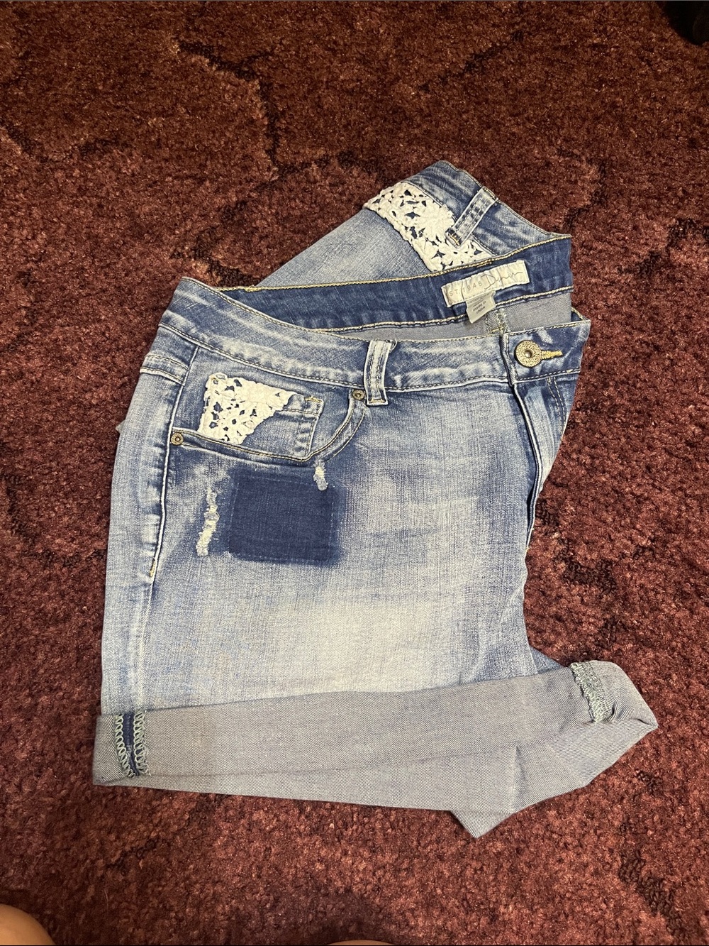 CATO Light Wash Women's Denim Shorts with Lace Trim Stretch 18W